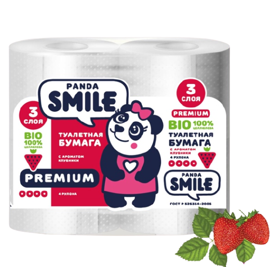 Туалетная бумага Panda Smile Premium c ароматом клубники